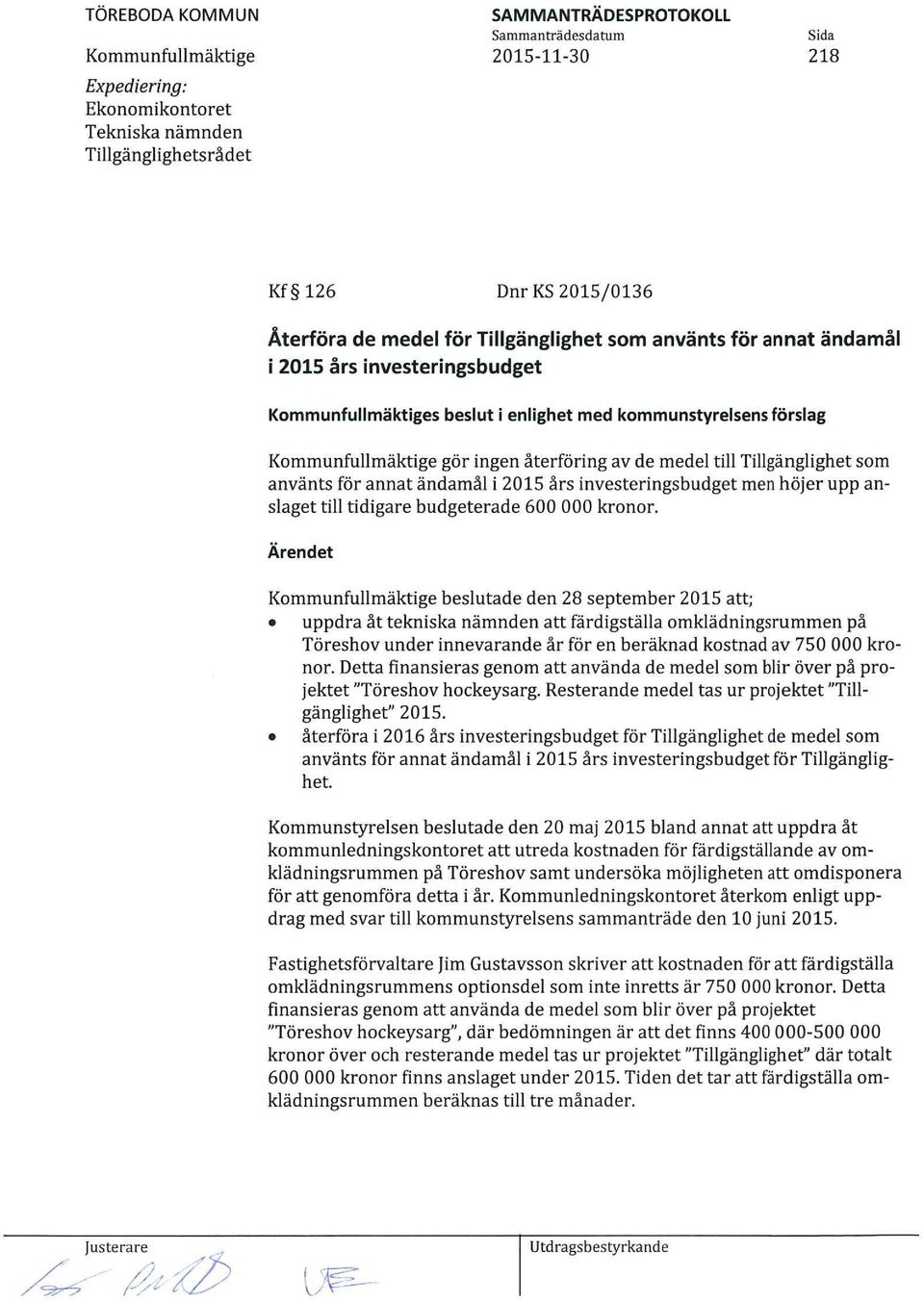 anslaget till tidigare budgeterade 600 000 kronor.