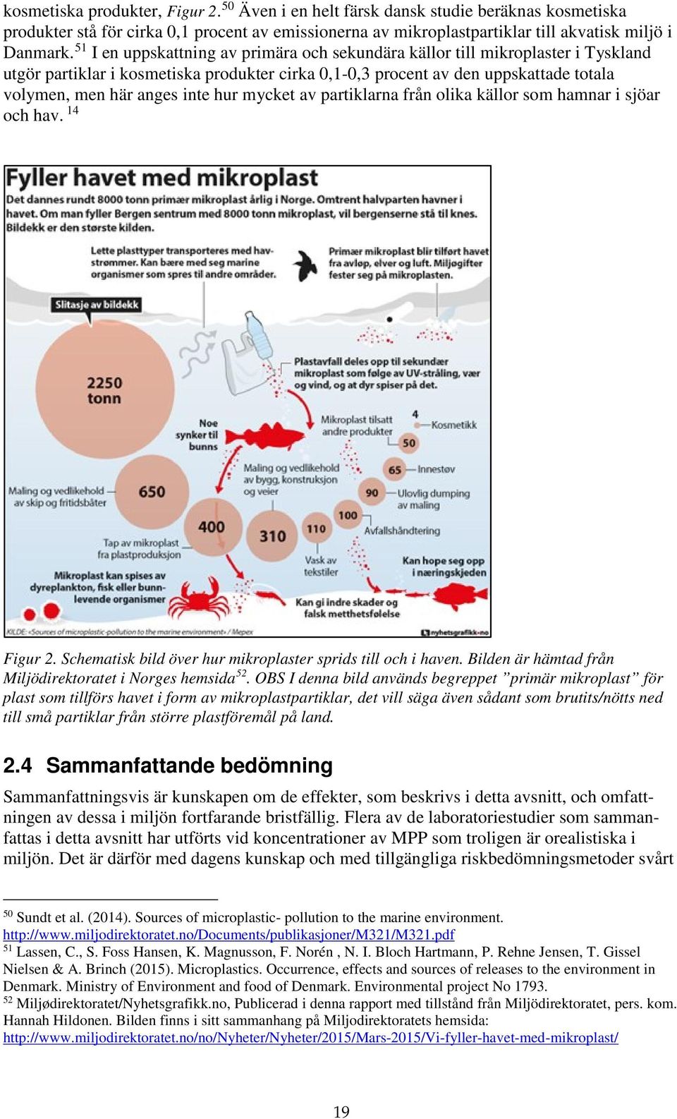 hur mycket av partiklarna från olika källor som hamnar i sjöar och hav. 14 Figur 2. Schematisk bild över hur mikroplaster sprids till och i haven.