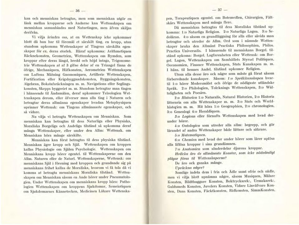Häraf upkomma: Arithmetiquen Räcknelwnsten, Geometrien, \\nettenskapen om Rymden, som kroppar efter deras längd, bredel och höjd in ta ga, Trigonometrie vvettenskapen at af 3 gifne delar af en