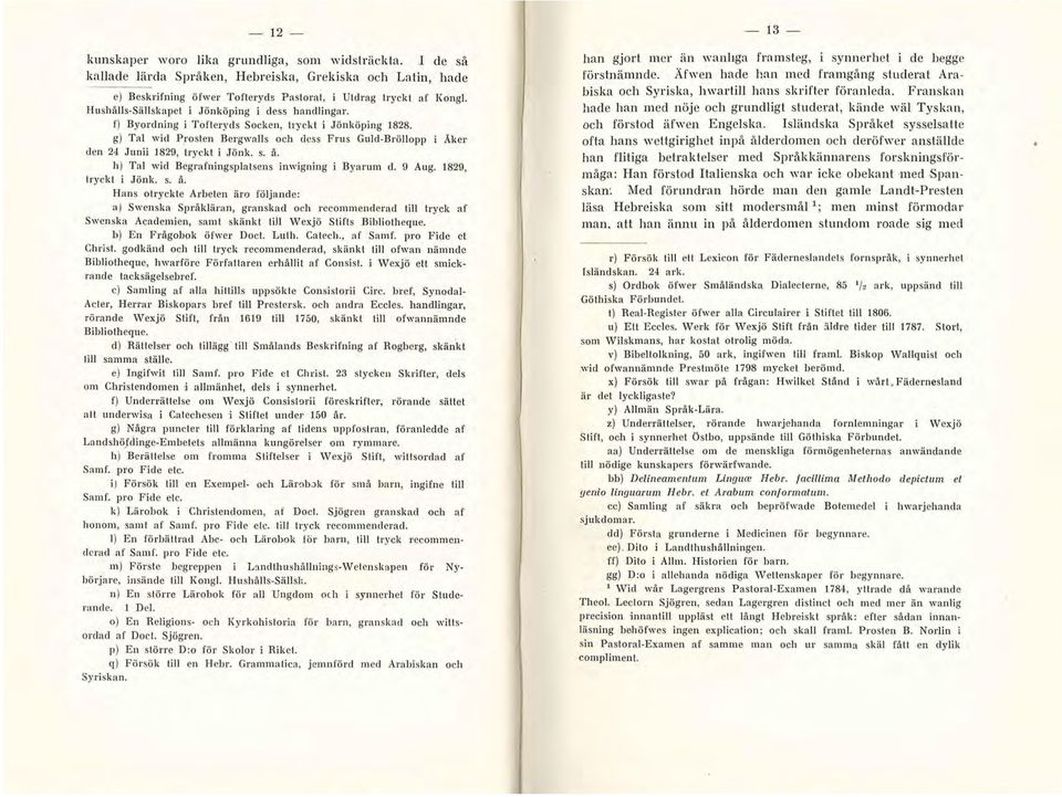 g) Tal wid Prosten Bergwalls och dess Frus Guld-Bröllopp Åker den 24 Junii 1829, tryckt i Jönk. s. å.