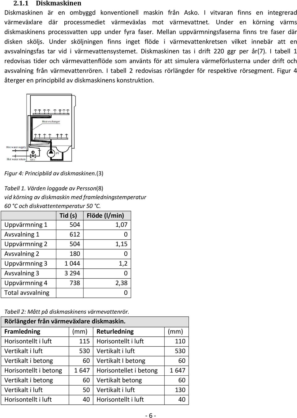 Under sköljningen finns inget flöde i värmevattenkretsen vilket innebär att en avsvalningsfas tar vid i värmevattensystemet. Diskmaskinen tas i drift 220 ggr per år(7).