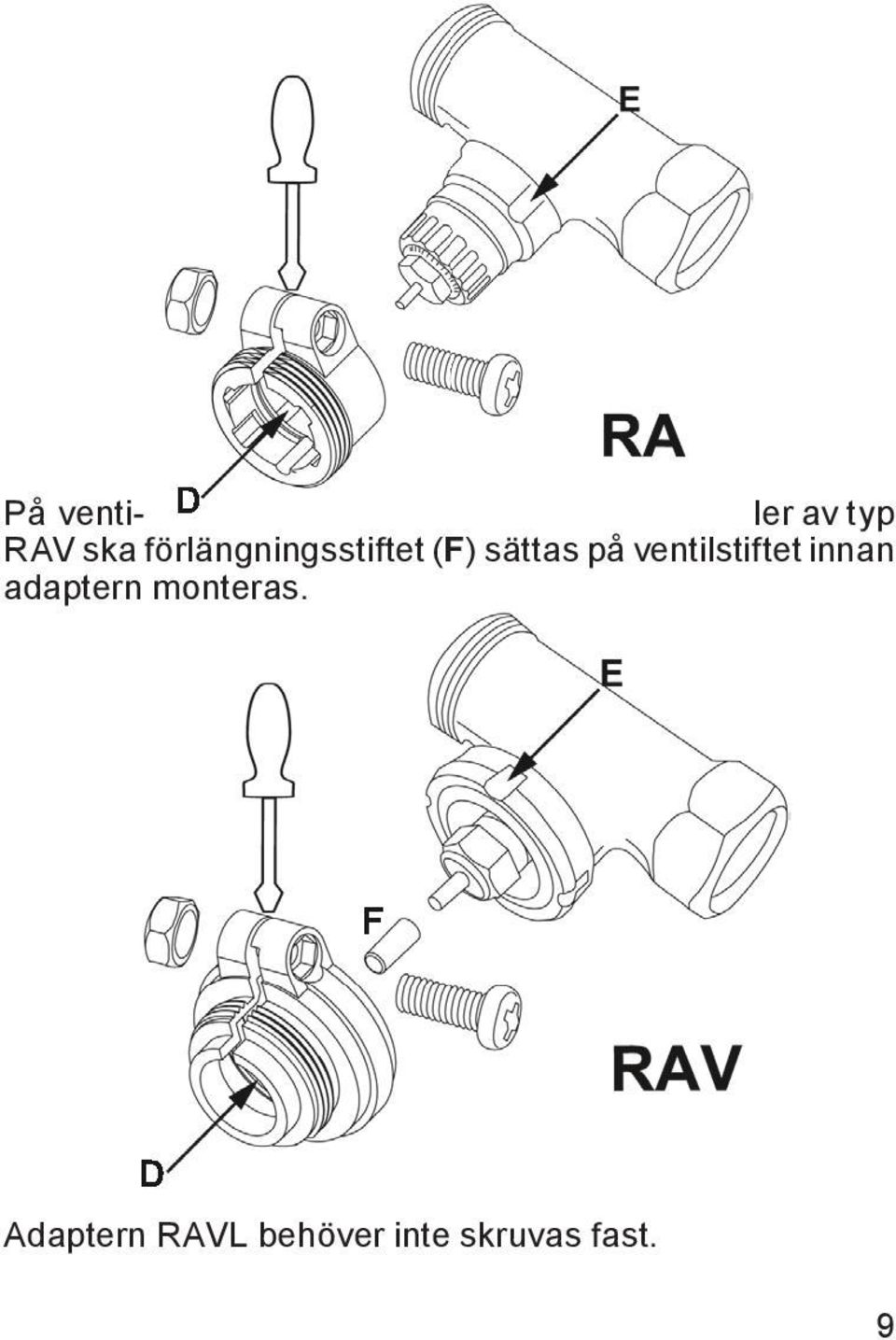 ventilstiftet innan adaptern monteras.