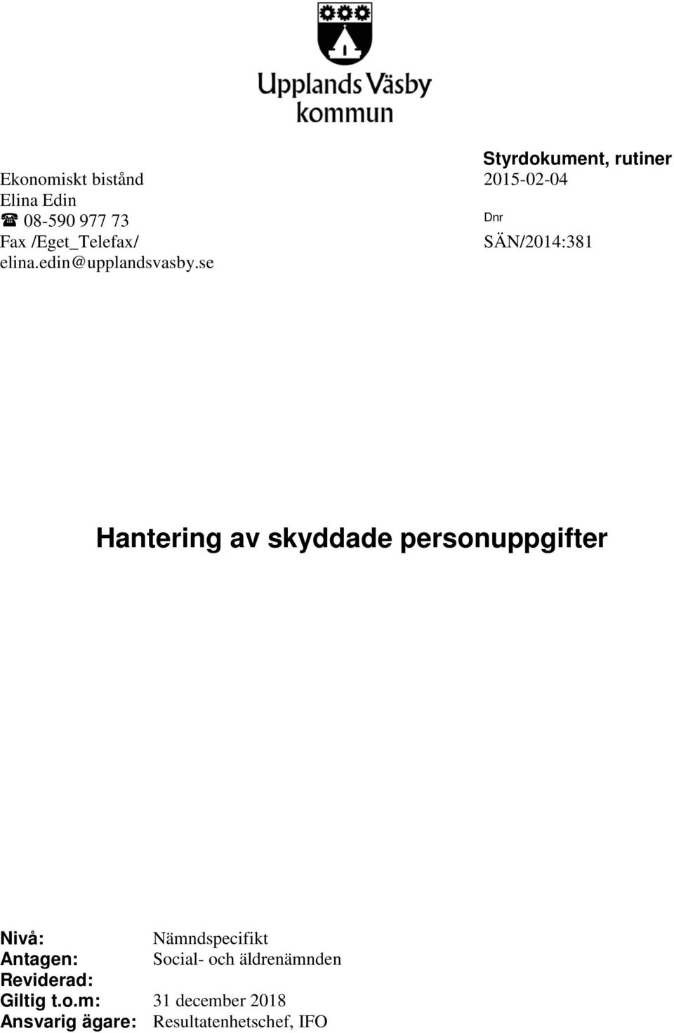 Hantering av skyddade personuppgifter - PDF Gratis nedladdning