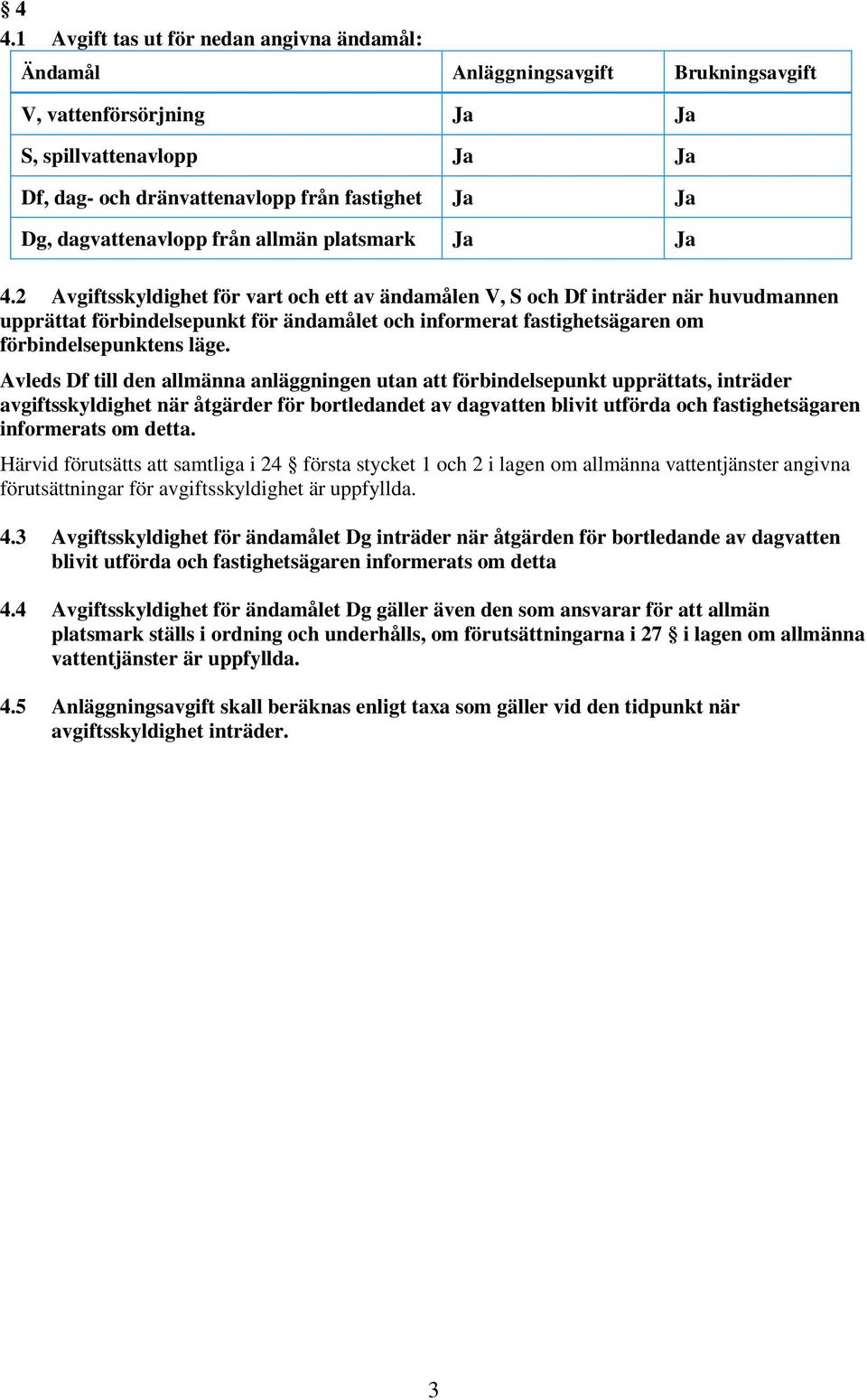 2 Avgiftsskyldighet för vart och ett av ändamålen V, S och Df inträder när huvudmannen upprättat förbindelsepunkt för ändamålet och informerat fastighetsägaren om förbindelsepunktens läge.