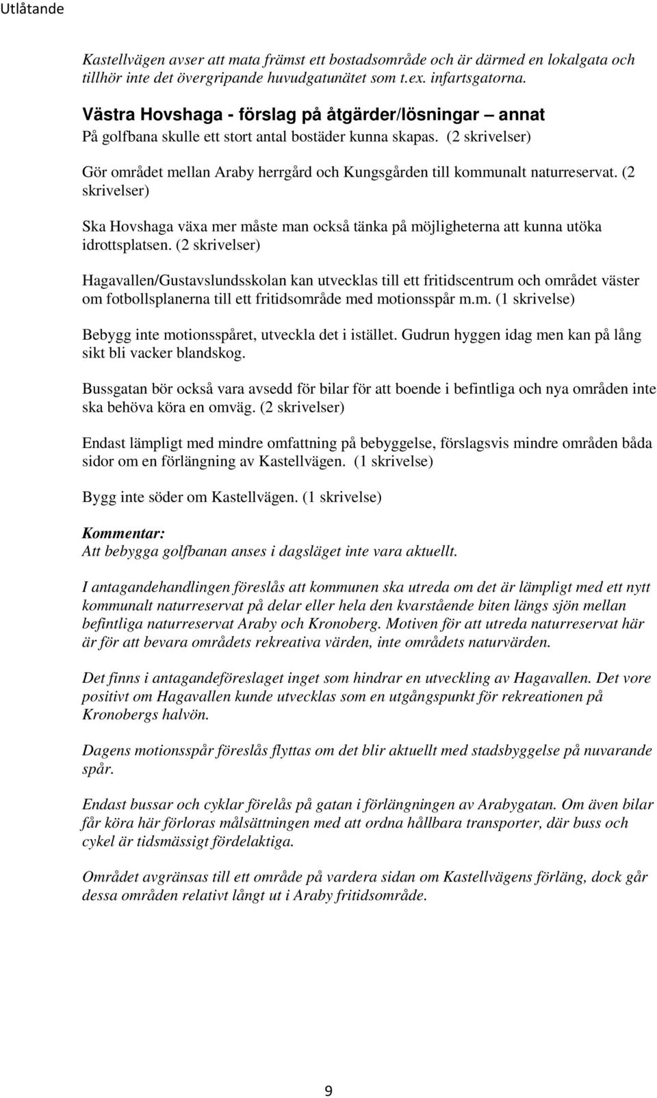 (2 skrivelser) Gör området mellan Araby herrgård och Kungsgården till kommunalt naturreservat.