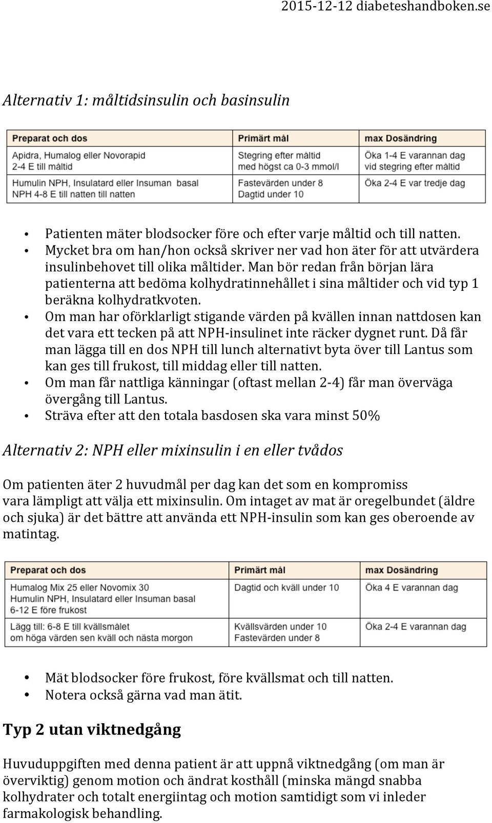 Man bör redan från början lära patienterna att bedöma kolhydratinnehållet i sina måltider och vid typ 1 beräkna kolhydratkvoten.