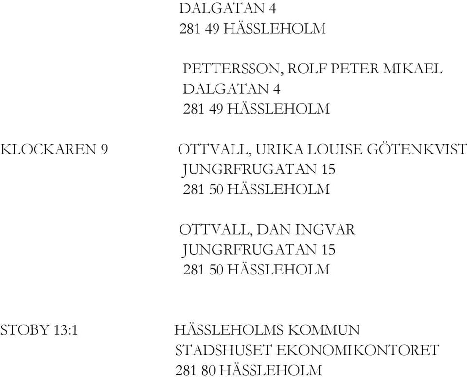 JUNGRFRUGATAN 15 281 50 HÄSSLEHOLM OTTVALL, DAN