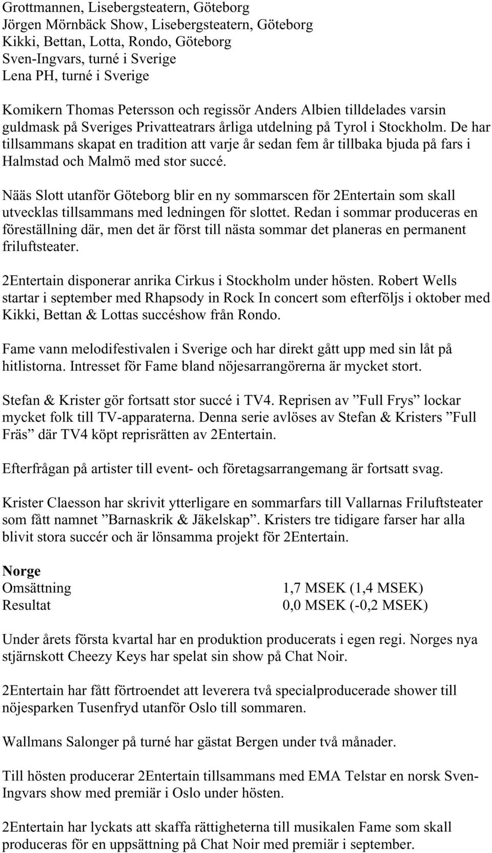 De har tillsammans skapat en tradition att varje år sedan fem år tillbaka bjuda på fars i Halmstad och Malmö med stor succé.