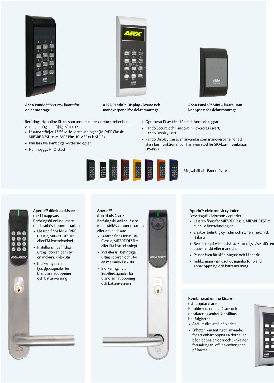 Läsarna stödjer 13,56 MHz kortteknologier (MIFARE Classic, MIFARE DESFire, MIFARE Plus, iclass och SEOS) Kan läsa två samtidiga kortteknologier Har inbyggt Hi-O-stöd Optimerat läsavstånd för både