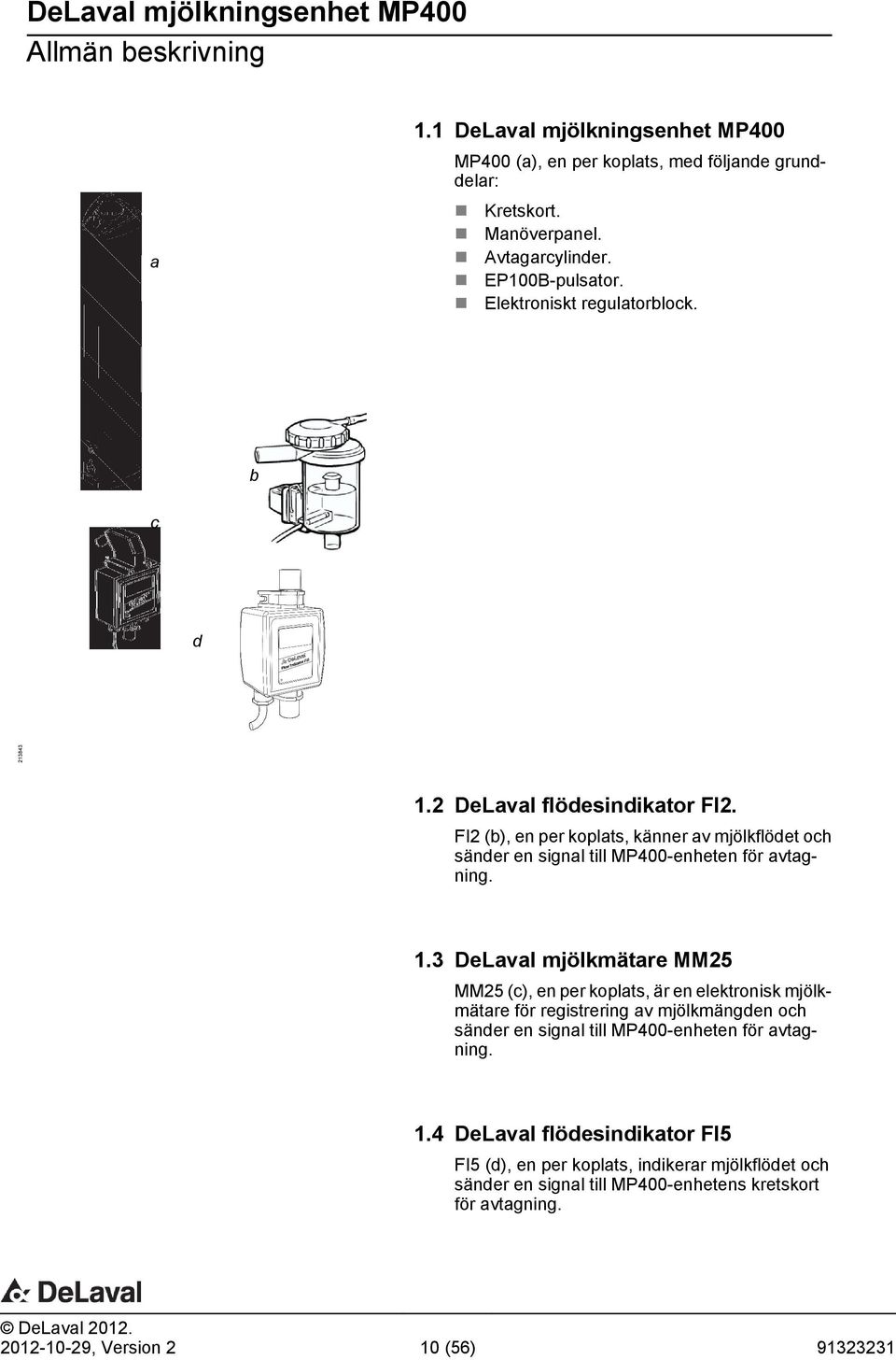 FI2 (b), en per koplts, känner v mjölkflödet och sänder en signl till MP400-enheten för vtgning. 1.