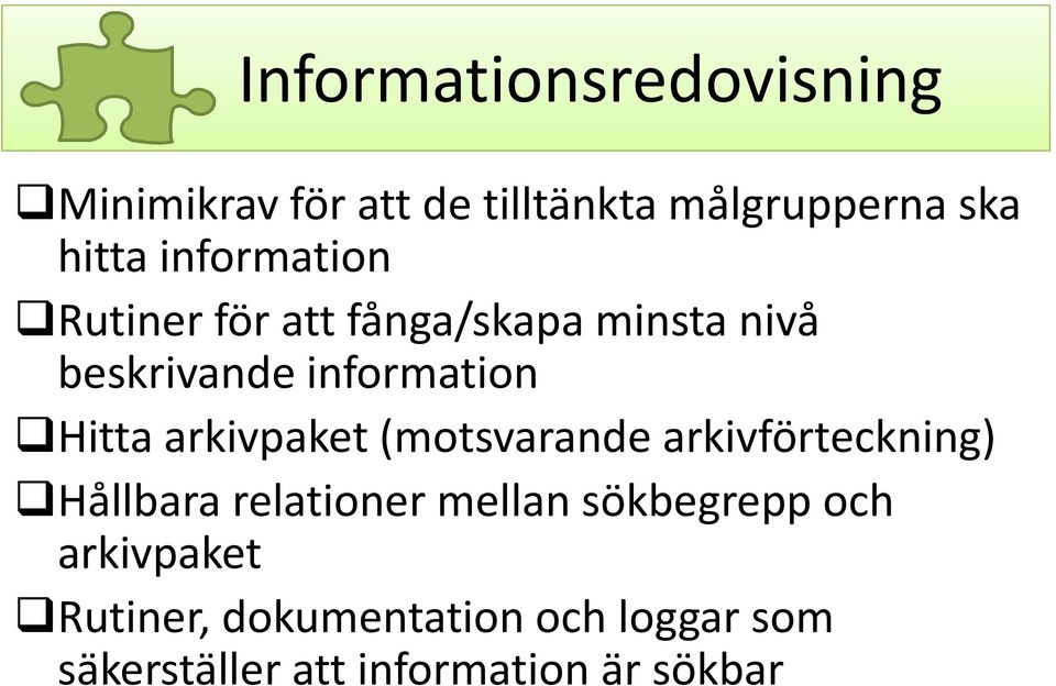 arkivpaket (motsvarande arkivförteckning) Hållbara relationer mellan sökbegrepp och