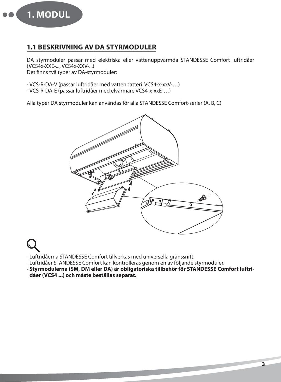 typer DA styrmoduler kan användas för alla STANDESSE Comfort-serier (A, B, C) - Luftridåerna STANDESSE Comfort tillverkas med universella gränssnitt.