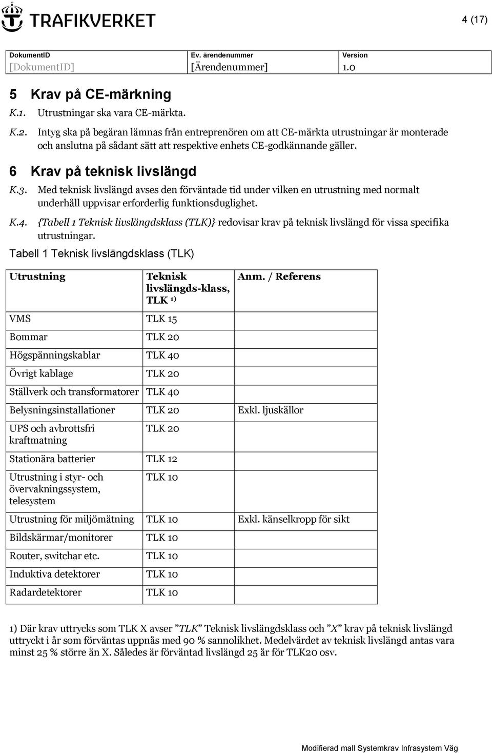 Med teknisk livslängd avses den förväntade tid under vilken en utrustning med normalt underhåll uppvisar erforderlig funktionsduglighet.