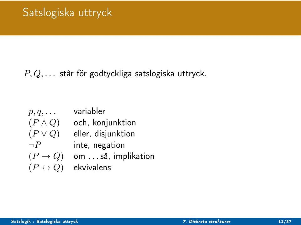 .. variabler (P Q) och, konjunktion (P Q) eller, disjunktion P