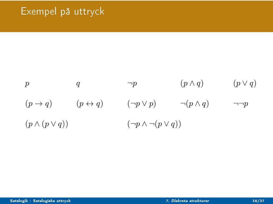 ( p (p q)) Satslogik : Satslogiska