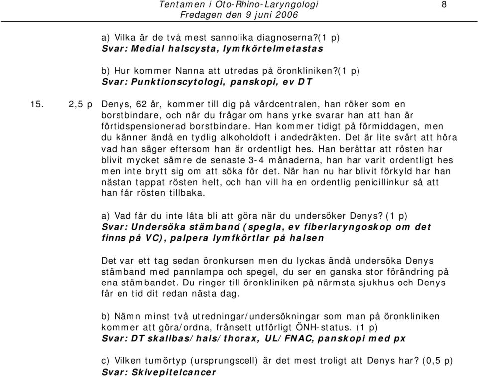 2,5 p Denys, 62 år, kommer till dig på vårdcentralen, han röker som en borstbindare, och när du frågar om hans yrke svarar han att han är förtidspensionerad borstbindare.