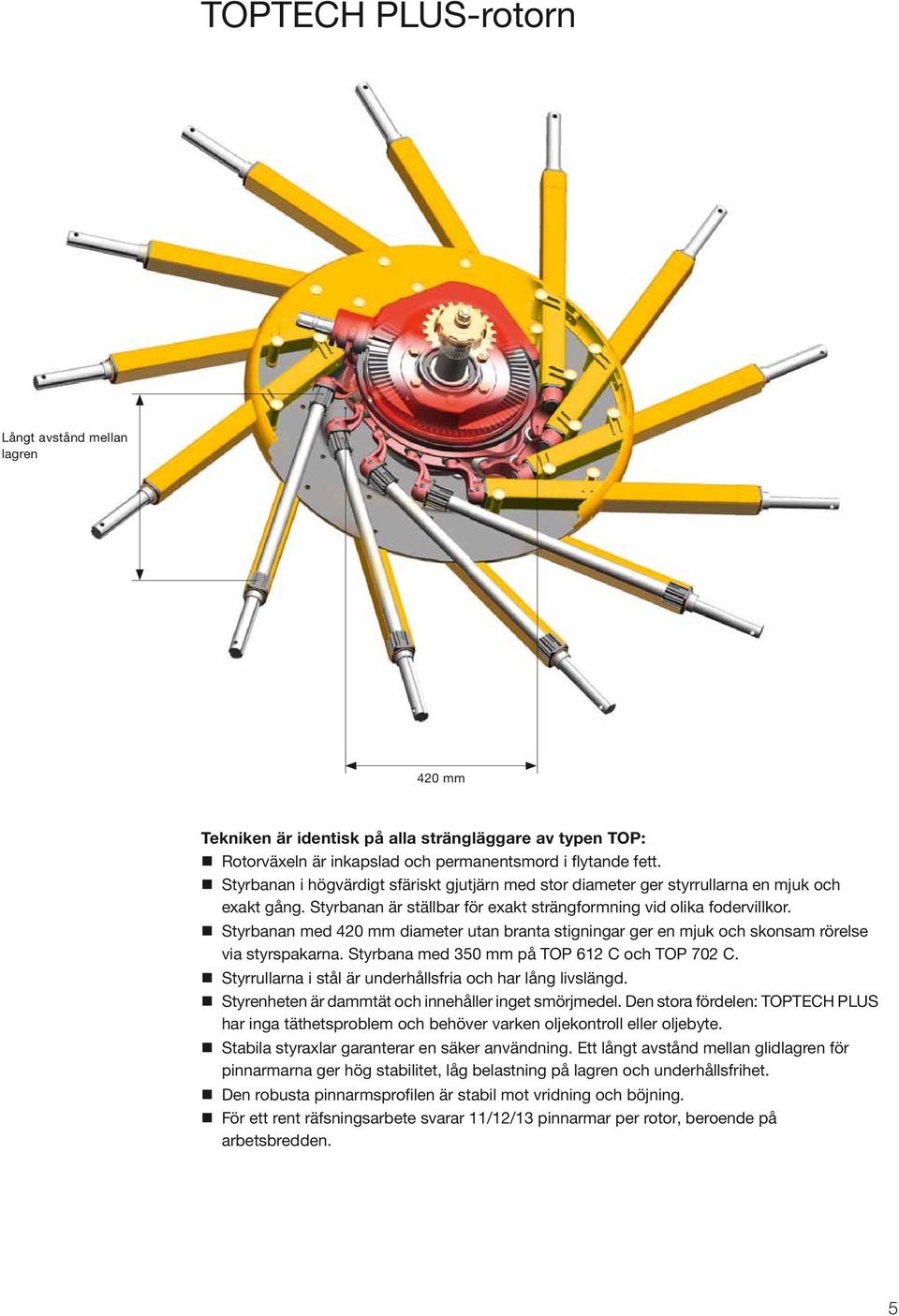 Styrbanan med 420 mm diameter utan branta stigningar ger en mjuk och skonsam rörelse via styrspakarna. Styrbana med 350 mm på TOP 612 C och TOP 702 C.