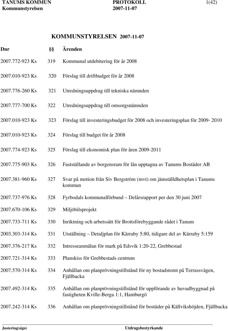010-923 Ks 323 Förslag till investeringsbudget för 2008 och investeringsplan för 2009-2010 2007.010-923 Ks 324 Förslag till budget för år 2008 2007.