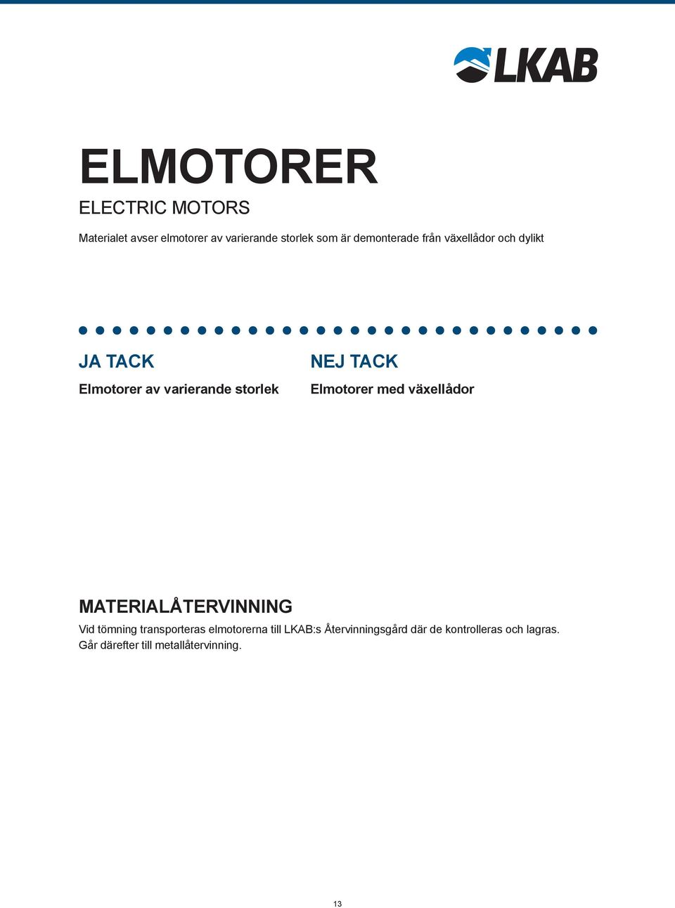 Elmotorer med växellådor Vid tömning transporteras elmotorerna till LKAB:s