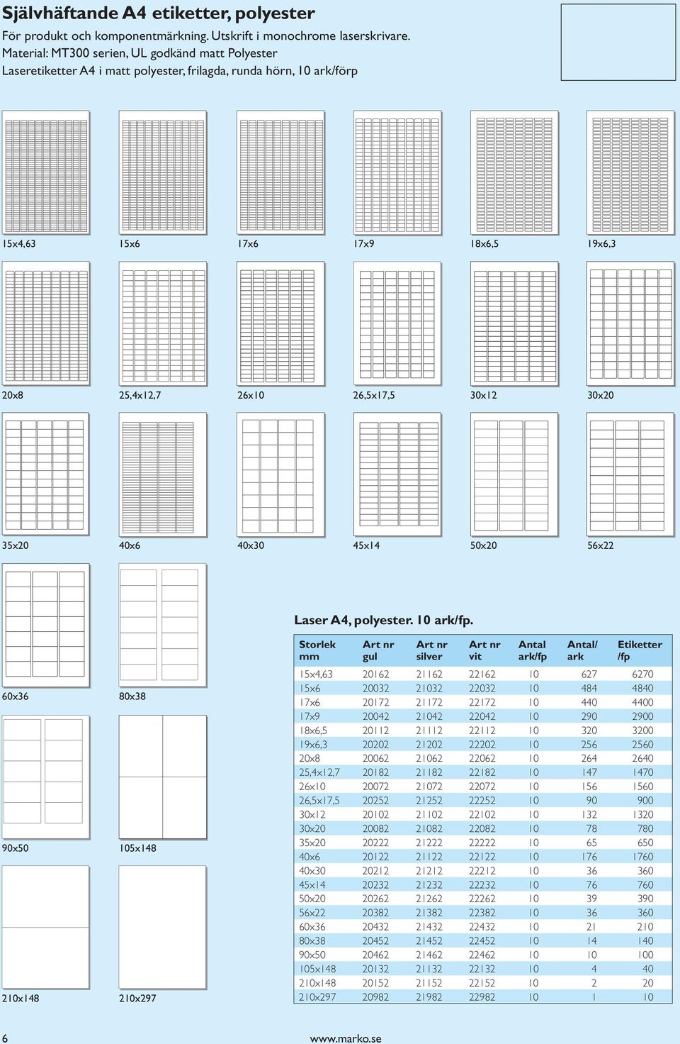35x20 40x6 40x30 45x14 50x20 56x22 Laser A4, polyester. 10 ark/fp.