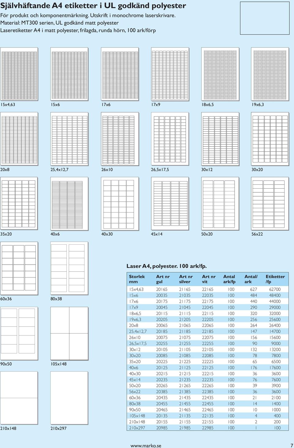30x20 35x20 40x6 40x30 45x14 50x20 56x22 Laser A4, polyester. 100 ark/fp.