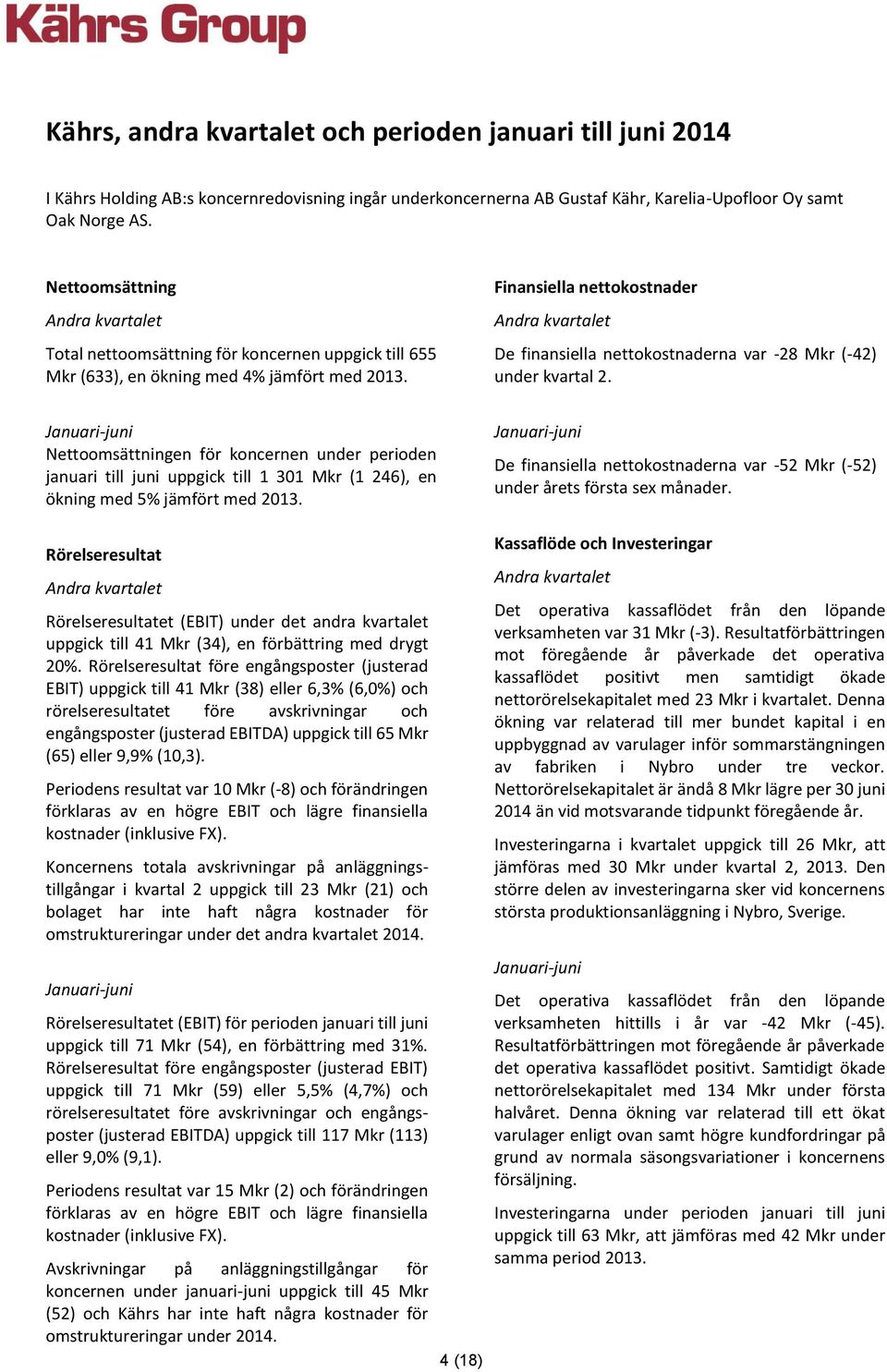 Finansiella nettokostnader Andra kvartalet De finansiella nettokostnaderna var -28 (-42) under kvartal 2.