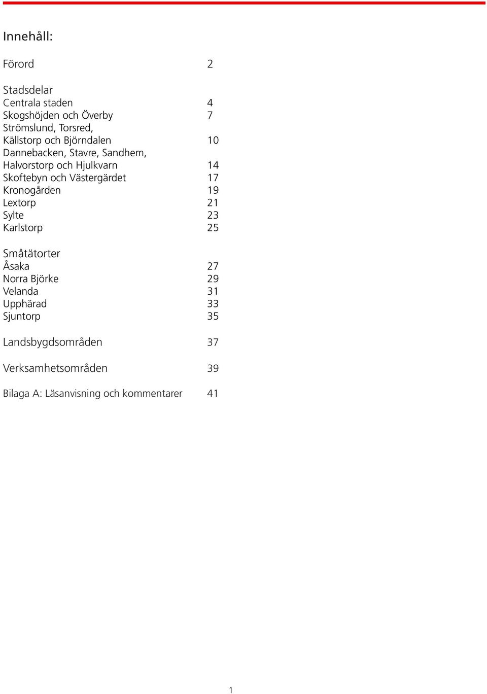17 Kronogården 19 Lextorp 21 Sylte 23 Karlstorp 25 Småtätorter Åsaka 27 Norra Björke 29 Velanda 31
