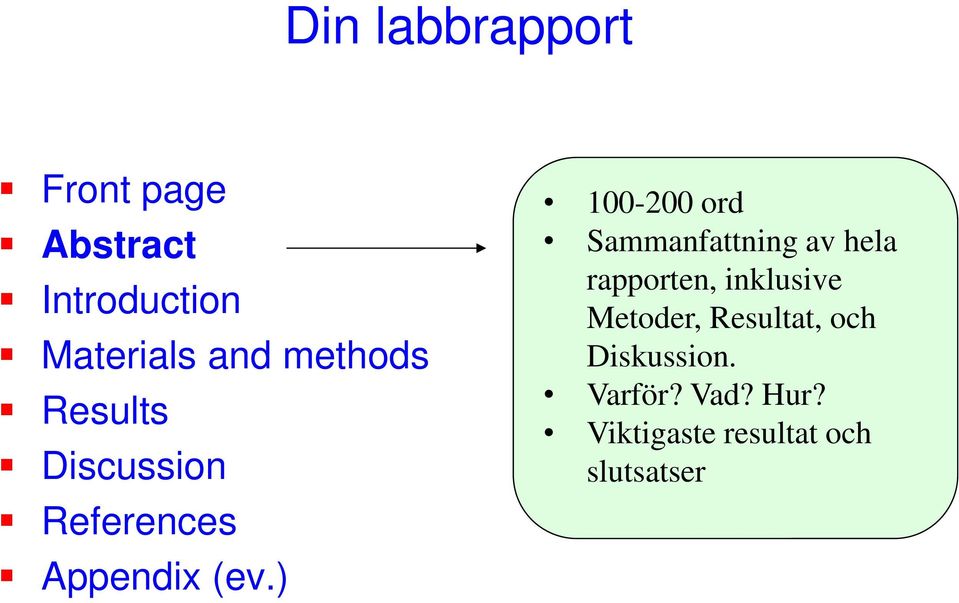 ) 100-200 ord Sammanfattning av hela rapporten, inklusive