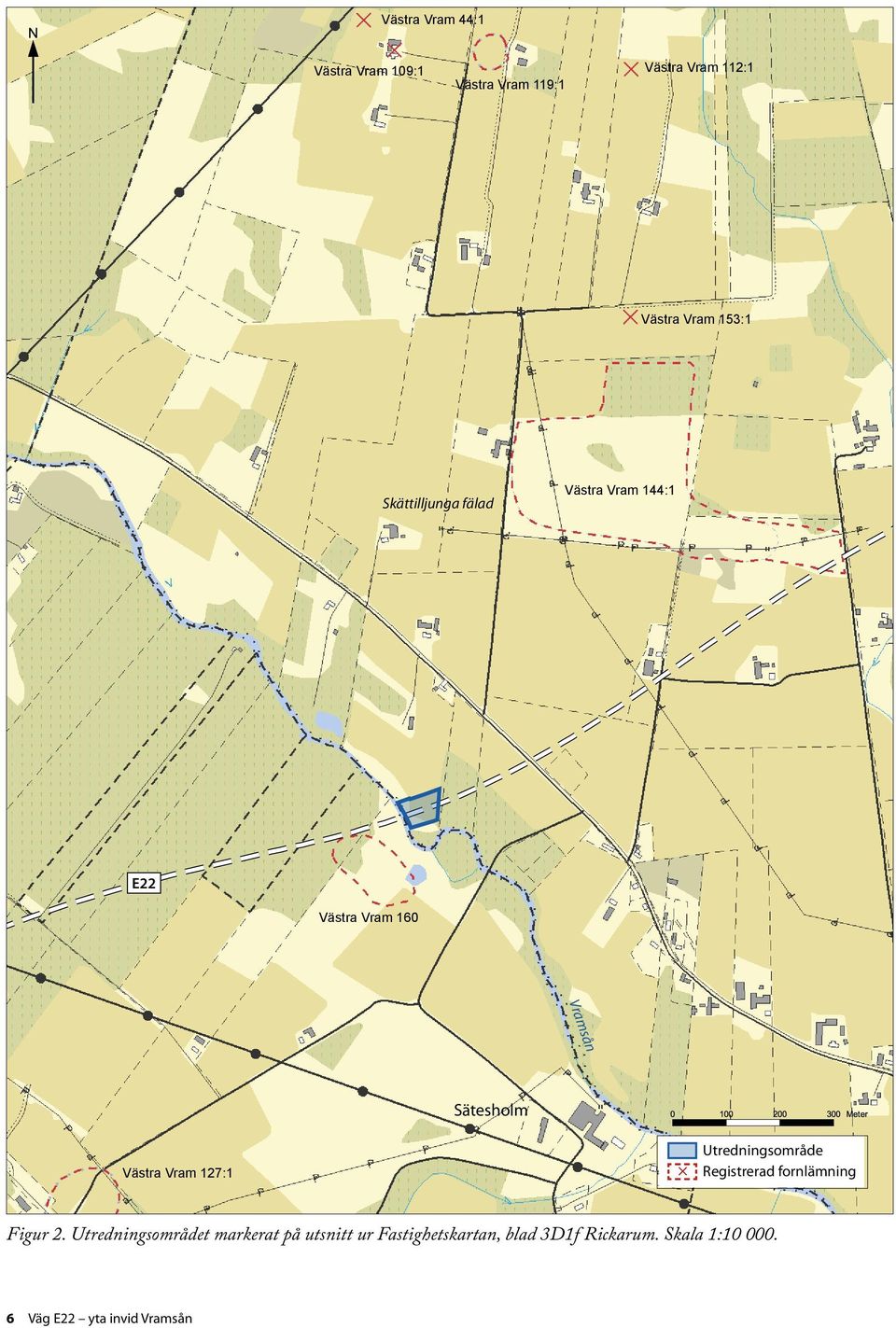 Västra Vram 127:1 Utredningsområde Registrerad fornlämning Figur 2.