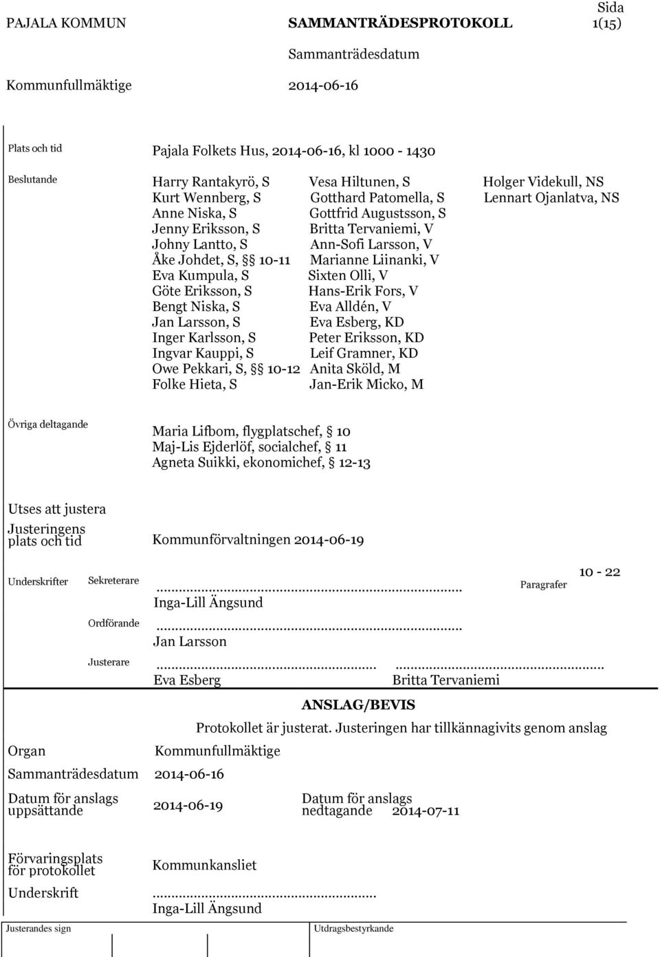 Olli, V Göte Eriksson, S Hans-Erik Fors, V Bengt Niska, S Eva Alldén, V Jan Larsson, S Eva Esberg, KD Inger Karlsson, S Peter Eriksson, KD Ingvar Kauppi, S Leif Gramner, KD Owe Pekkari, S, 10-12