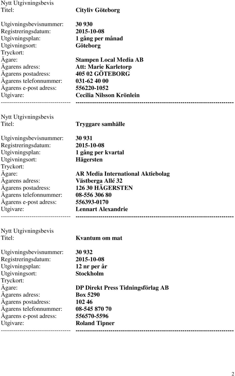 International Aktiebolag Västberga Allé 32 126 30 HÄGERSTEN 08-556 306 80 556393-0170 Lennart Alexandrie ---------