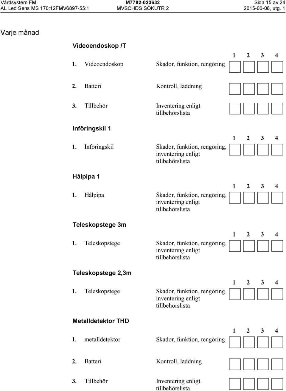 Införingskil Skador,, rengöring, Hålpipa 1 1.