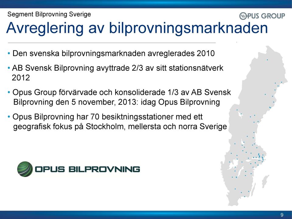 förvärvade och konsoliderade 1/3 av AB Svensk Bilprovning den 5 november, 2013: idag Opus Bilprovning