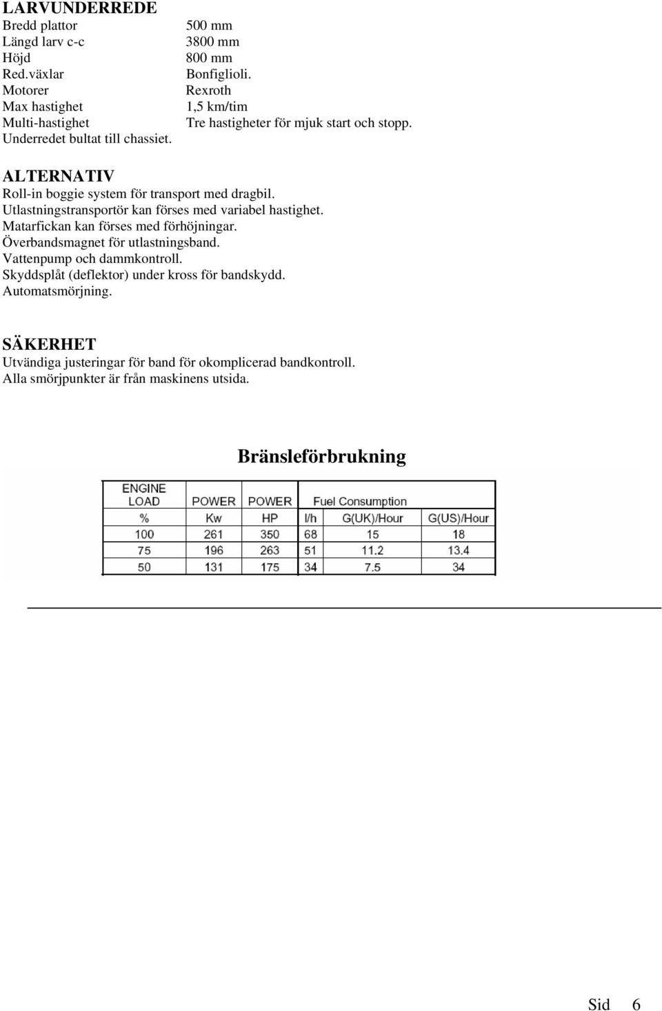 Utlastningstransportör kan förses med variabel hastighet. Matarfickan kan förses med förhöjningar. Överbandsmagnet för utlastningsband. Vattenpump och dammkontroll.