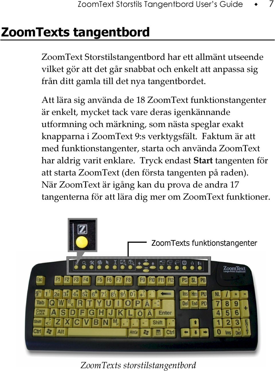 Att lära sig använda de 18 ZoomText funktionstangenter är enkelt, mycket tack vare deras igenkännande utformning och märkning, som nästa speglar exakt knapparna i ZoomText 9:s verktygsfält.