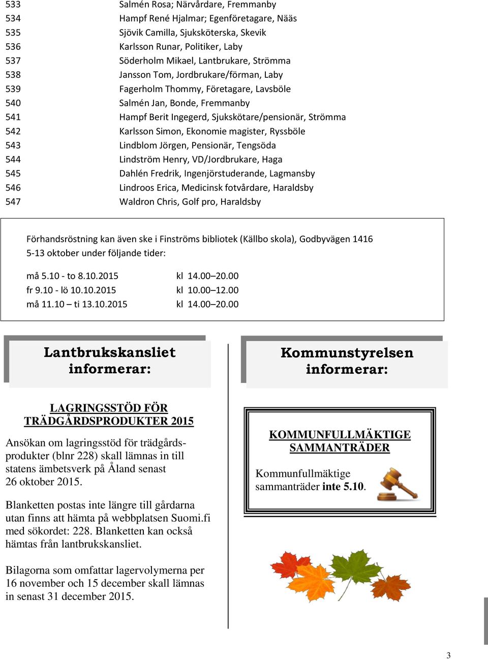 Simon, Ekonomie magister, Ryssböle 543 Lindblom Jörgen, Pensionär, Tengsöda 544 Lindström Henry, VD/Jordbrukare, Haga 545 Dahlén Fredrik, Ingenjörstuderande, Lagmansby 546 Lindroos Erica, Medicinsk