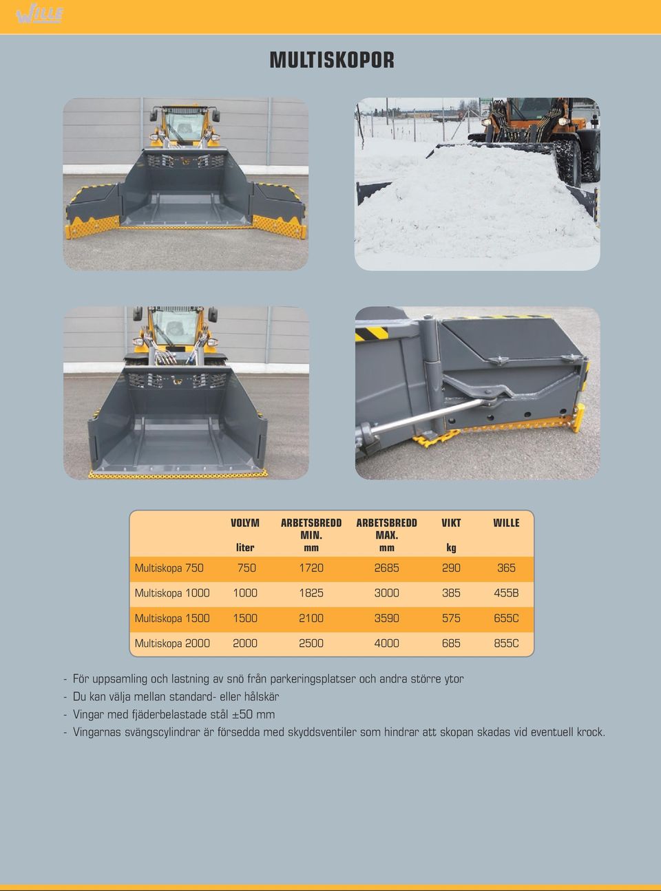 655C Multiskopa 2000 2000 2500 4000 685 855C - För uppsamling och lastning av snö från parkeringsplatser och