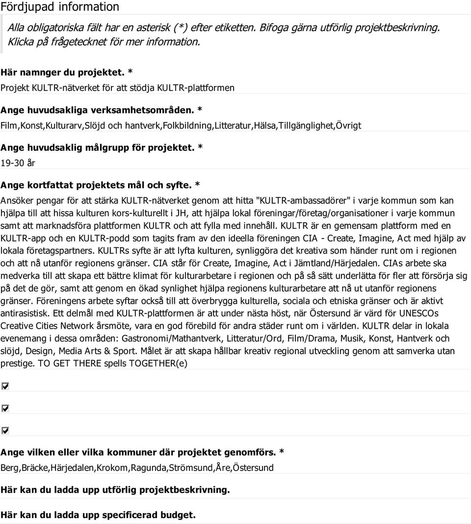 * Film,Konst,Kulturarv,Slöjd och hantverk,folkbildning,litteratur,hälsa,tillgänglighet,övrigt Ange huvudsaklig målgrupp för projektet. * 19-30 år Ange kortfattat projektets mål och syfte.