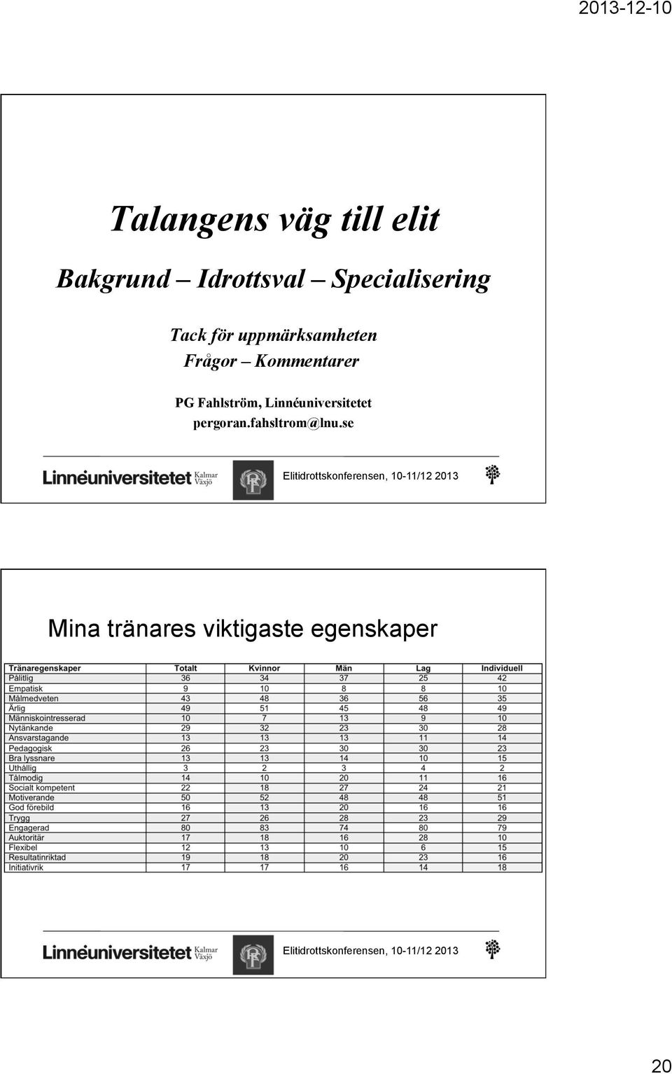 Kommentarer PG Fahlström, Linnéuniversitetet