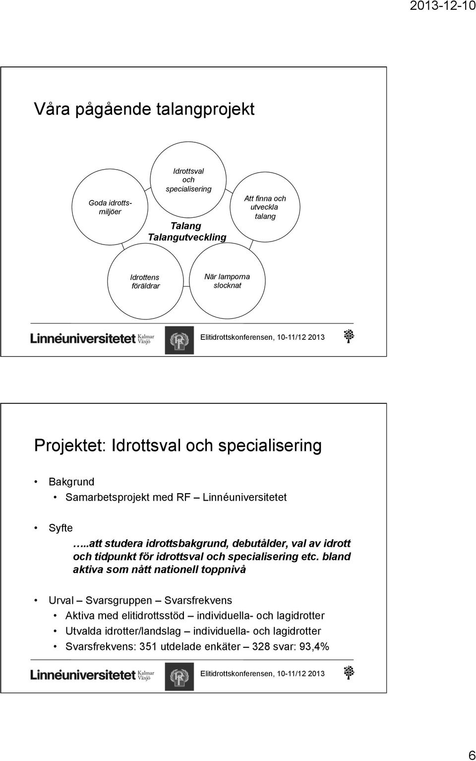 .att studera idrottsbakgrund, debutålder, val av idrott och tidpunkt för idrottsval och specialisering etc.