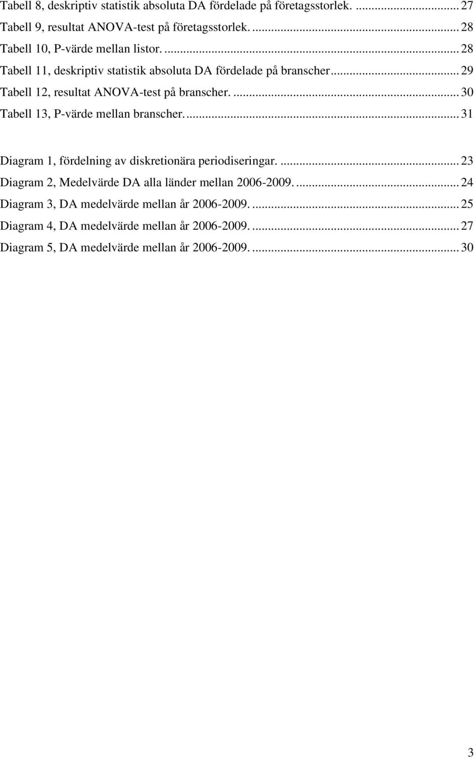 .. 29 Tabell 12, resultat ANOVA-test på branscher.... 30 Tabell 13, P-värde mellan branscher.... 31 Diagram 1, fördelning av diskretionära periodiseringar.