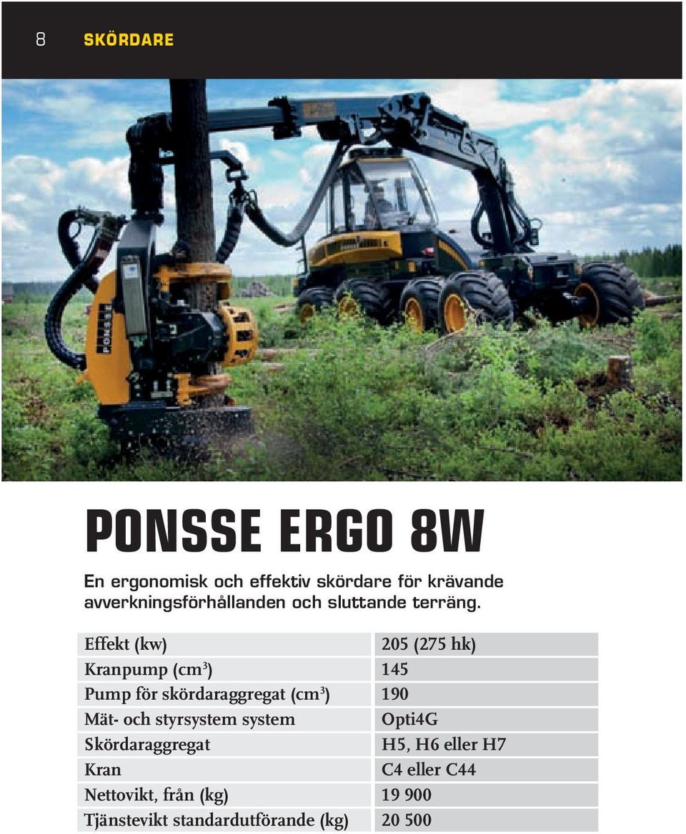 Effekt (kw) Kranpump (cm 3 ) Pump för skördaraggregat (cm 3 ) Mät- och styrsystem system