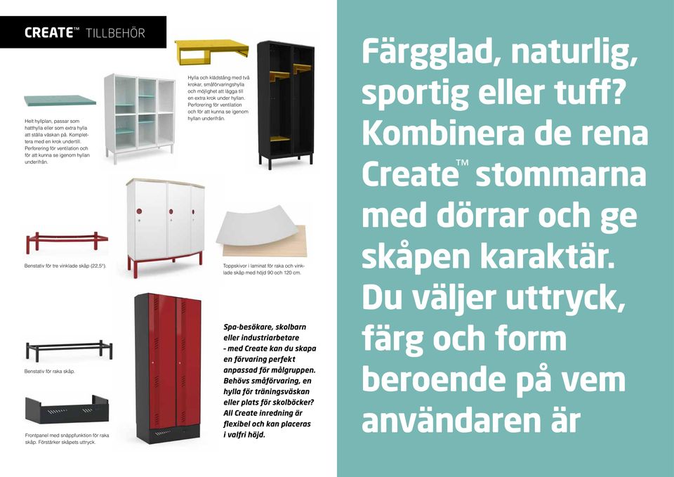 Perforering för ventilation och för att kunna se igenom hyllan underifrån. sportig eller tuff? Kombinera de rena Create stommarna med dörrar och ge Benstativ för tre vinklade skåp (22,5 ).