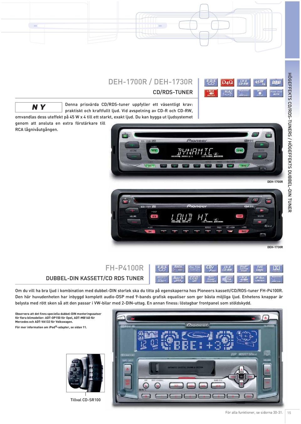 DEH-700R HÖGEFFEKTS CD/RDS-TUNERS / HÖGEFFEKTS DUBBEL-DIN TUNER DEH-730R FH-P400R DUBBEL-DIN KASSETT/CD RDS TUNER Om du vill ha bra ljud i kombination med dubbel-din storlek ska du titta på