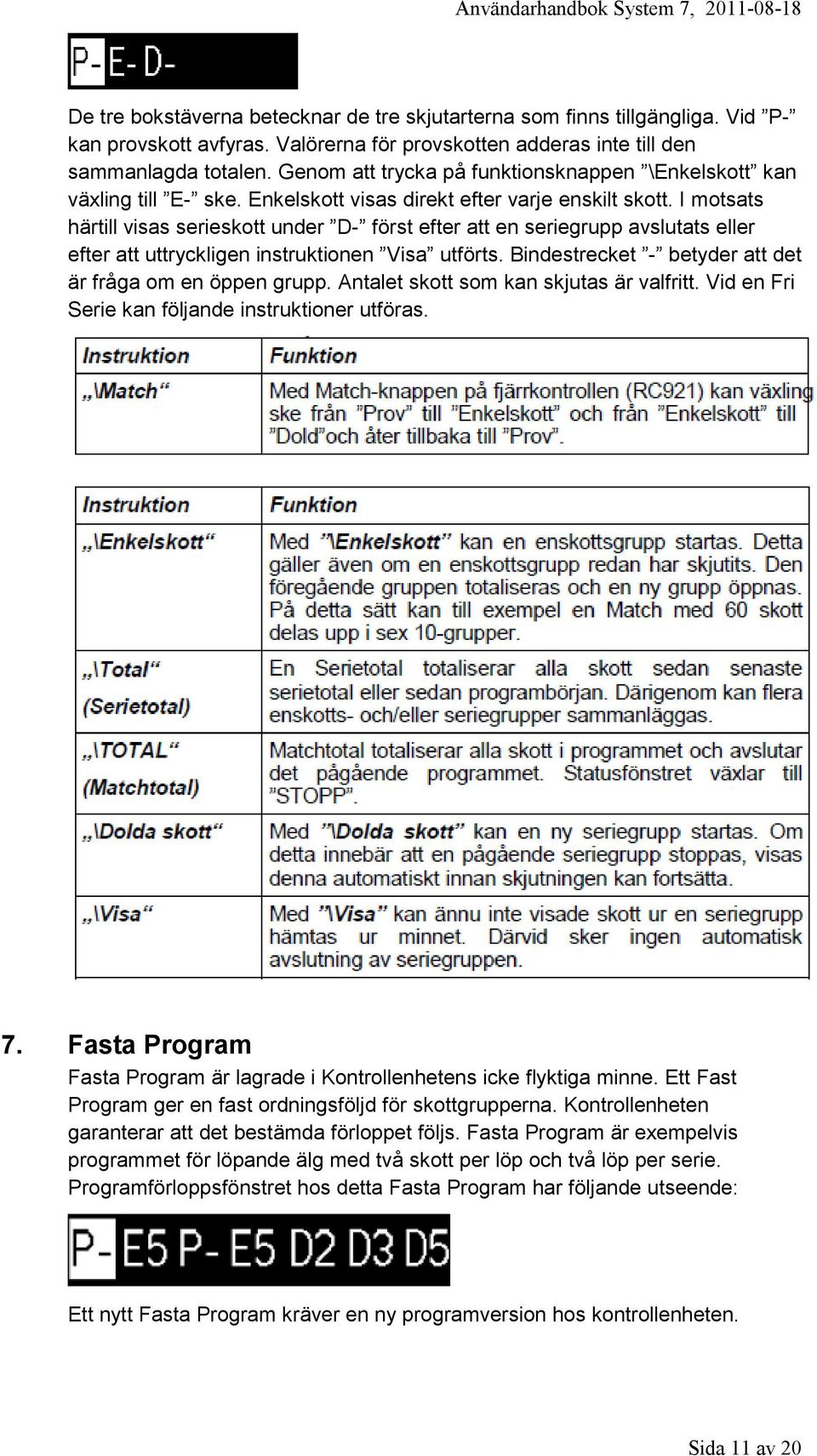 I motsats härtill visas serieskott under D- först efter att en seriegrupp avslutats eller efter att uttryckligen instruktionen Visa utförts. Bindestrecket - betyder att det är fråga om en öppen grupp.