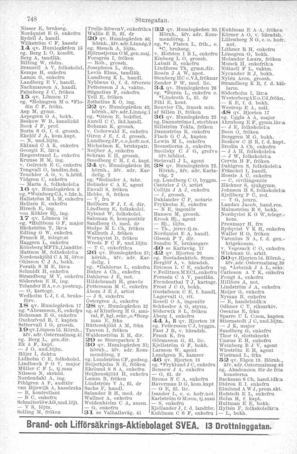 Beskow W B, kansliråd Book J F, prof. Bortri S G, f. d. grossh. Ekelöf J A, kom.kapt. - N, und.löjtn. Eklund C A K, enkefru Georgii E, lär:a' Hesgerstrand L, enkefru Kruuse H M, ing. v.