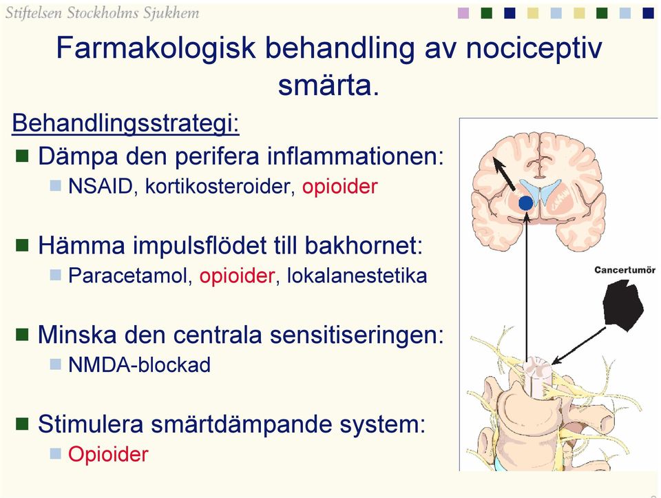 kortikosteroider, opioider Hämma impulsflödet till bakhornet: Paracetamol,