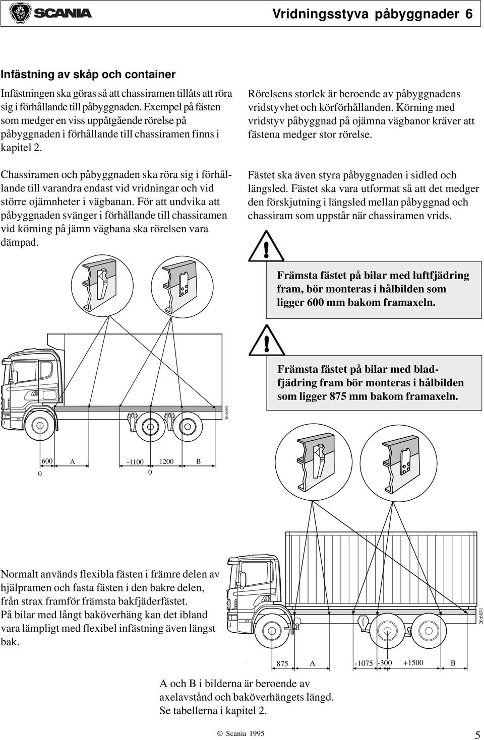 Chassiramen och påbyggnaden ska röra sig i förhållande till varandra endast vid vridningar och vid större ojämnheter i vägbanan.