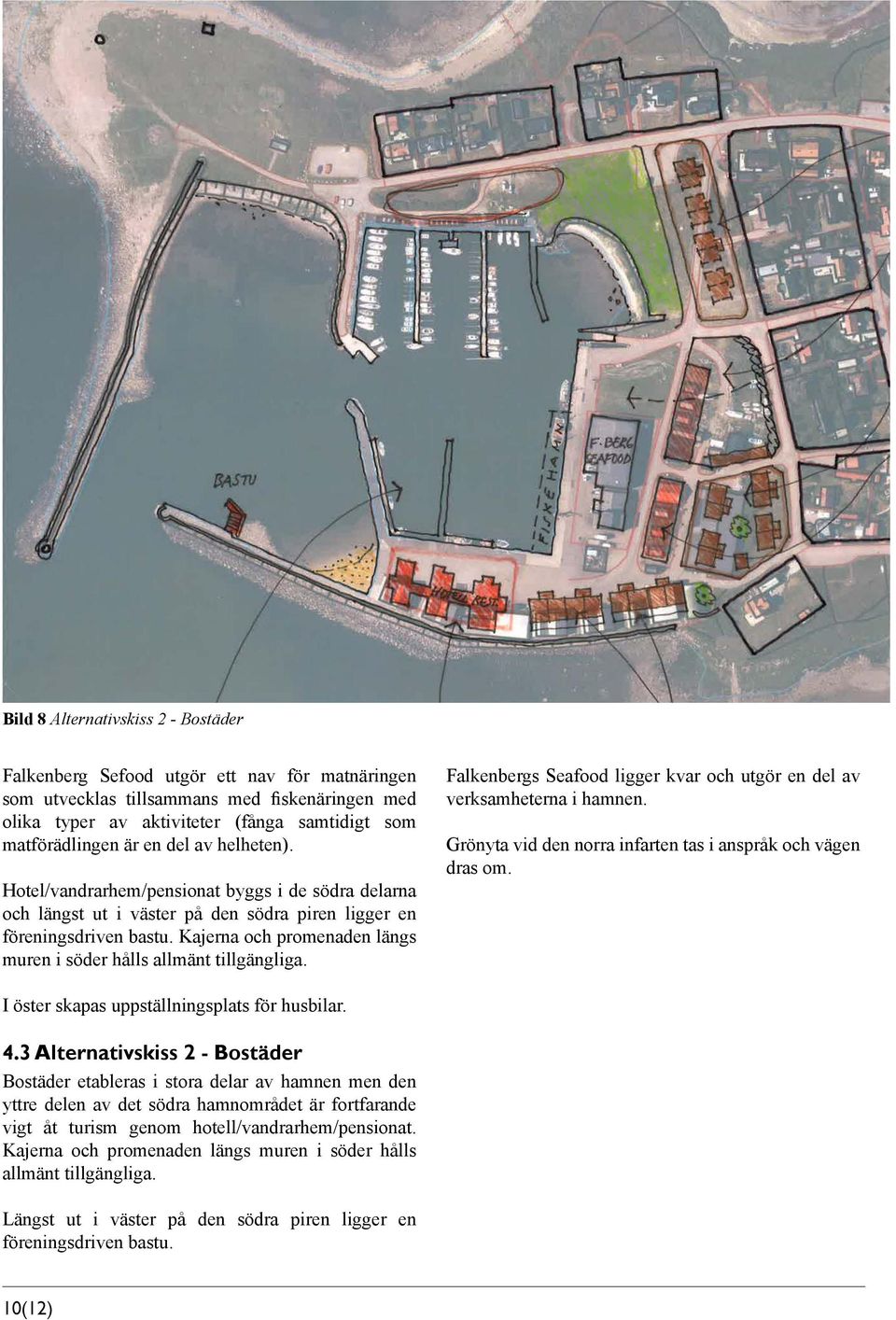 Kajerna och promenaden längs muren i söder hålls allmänt tillgängliga. Falkenbergs Seafood ligger kvar och utgör en del av verksamheterna i hamnen.