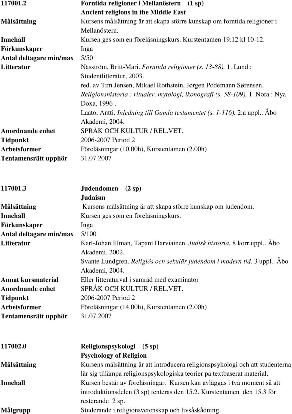 av Tim Jensen, Mikael Rothstein, Jørgen Podemann Sørensen. Religionshistoria : ritualer, mytologi, ikonografi (s. 58-109). 1. Nora : Nya Doxa, 1996. Laato, Antti. Inledning till Gamla testamentet (s.